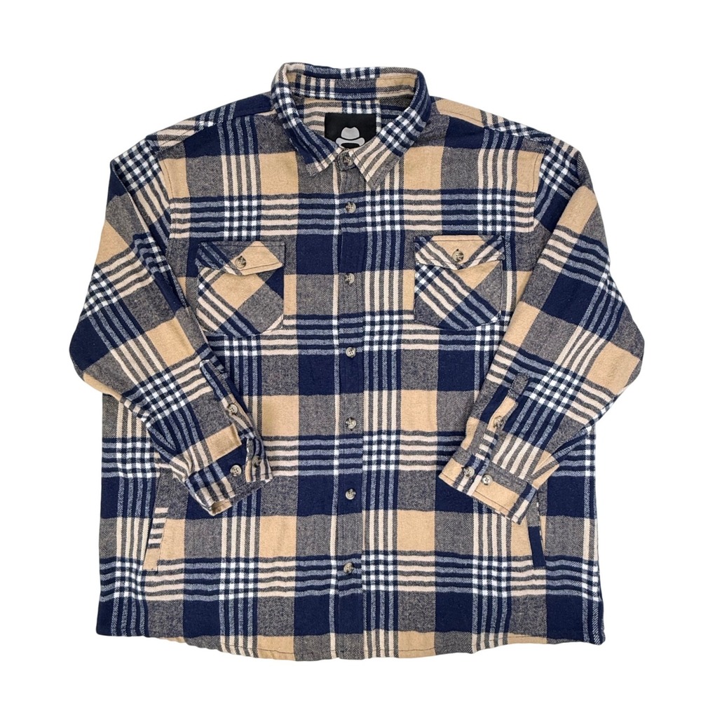 Winston Mens Plaid Flannel Shirt Jacket Tan Navy Blue Heavyweight IPW3005X